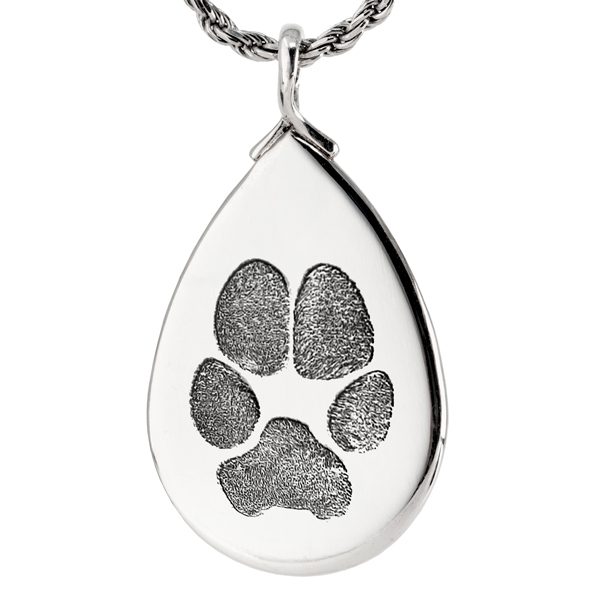 Actual Paw Print Pendant - Tear Drop